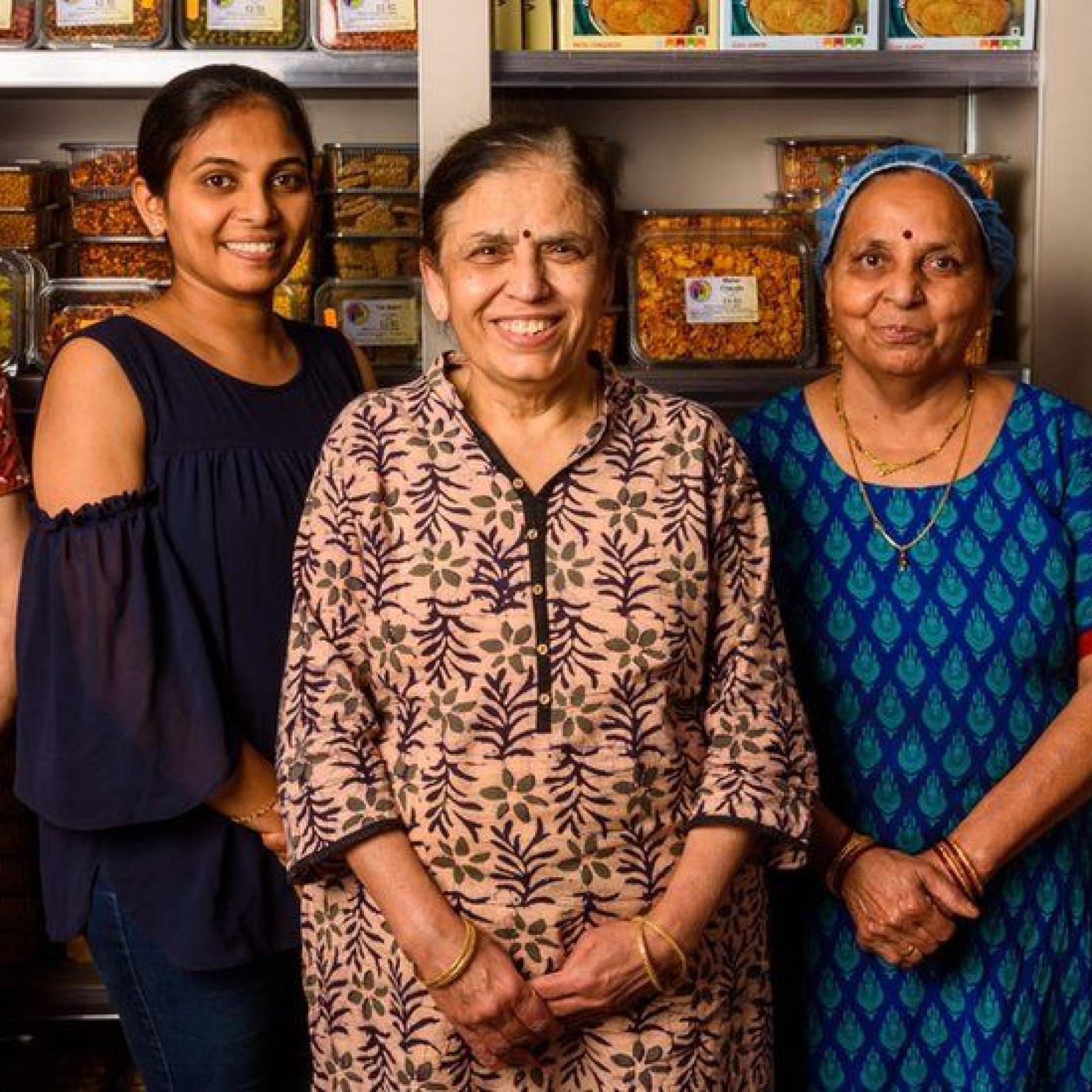 Vijaya Popat (centre) opened her shop 