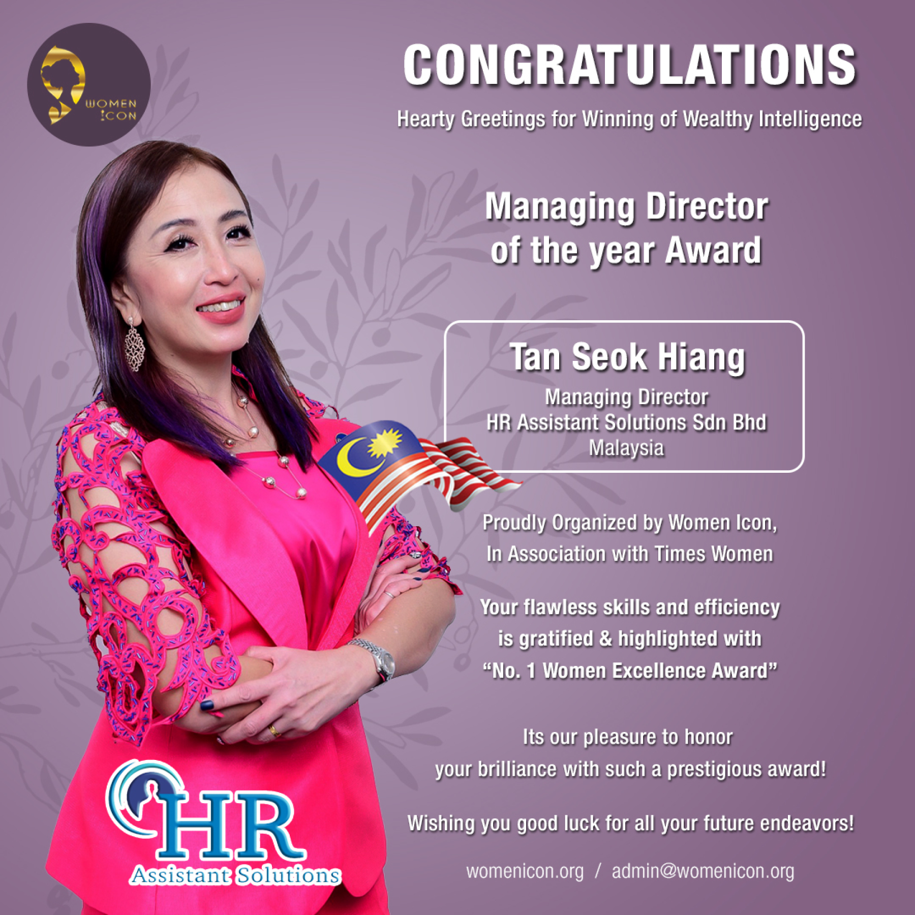 Tan Seok Hiang has bagged Managing Director of the year Award