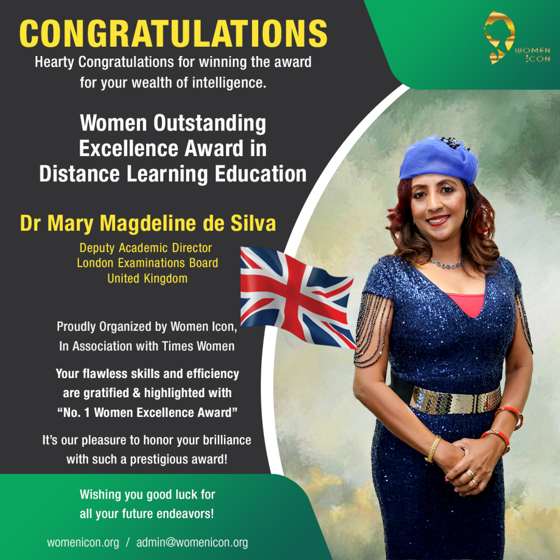  Dr Mary Magdeline De Silva Has Won Women Outstanding Excellence Award in Distance Learning Education