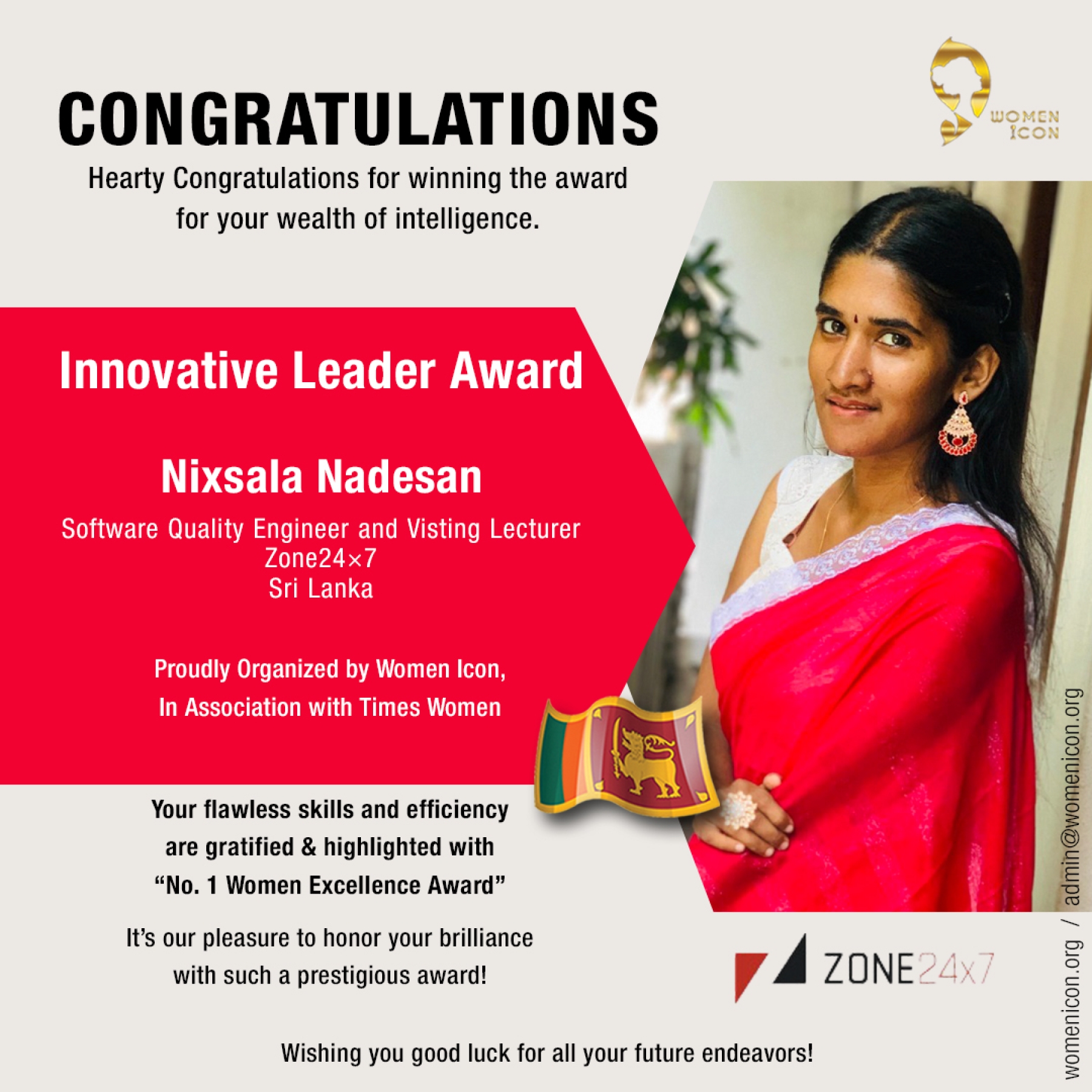 Nixsala Nadesan has won Innovative Leader Award