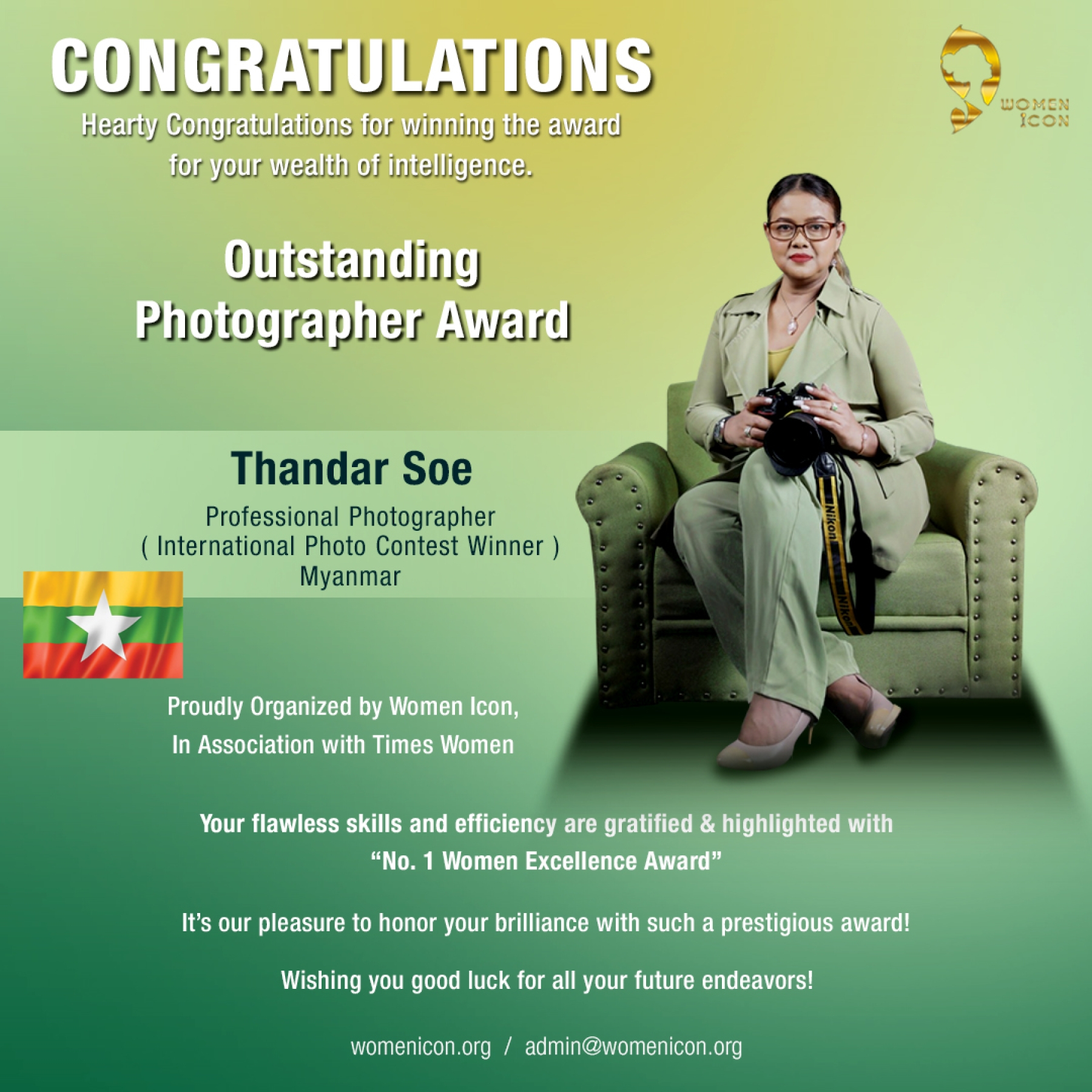 Thandar Soe has won Outstanding Photographer Award
