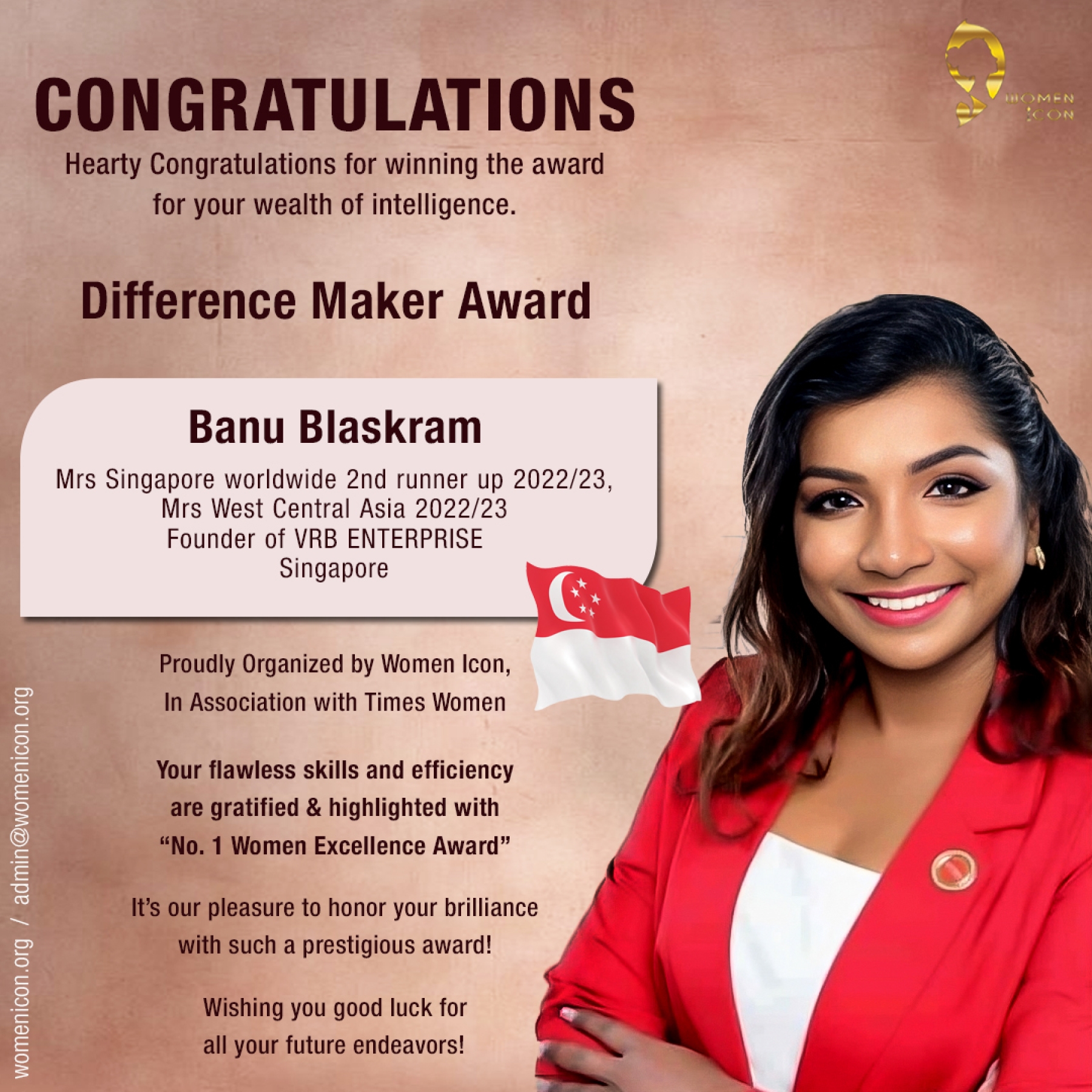 Banu Blaskram has won Difference Maker Award