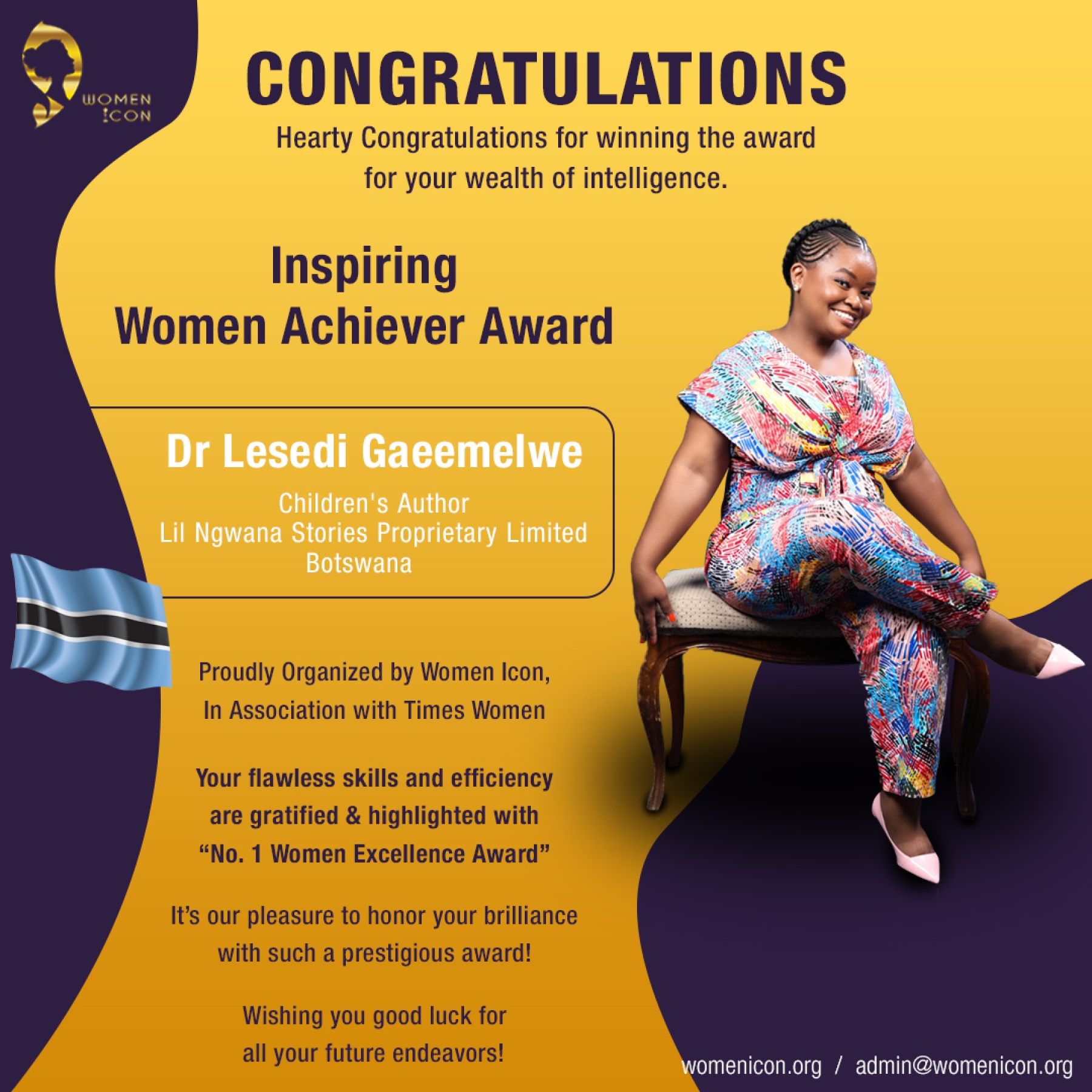 Dr Lesedi Gaeemelwe has won Inspiring Women Achiever Award
