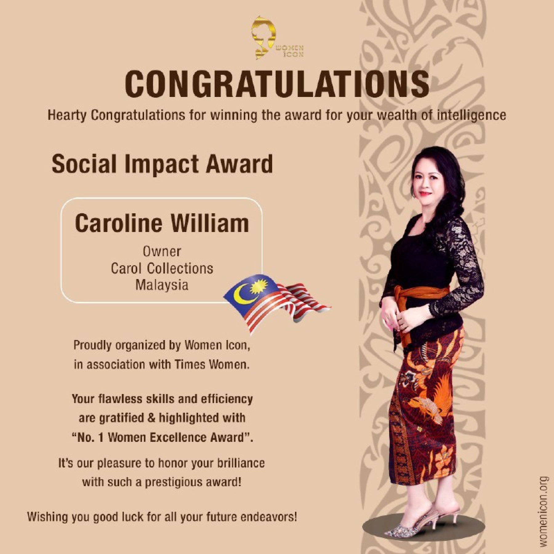 Caroline William has won Social Impact Award