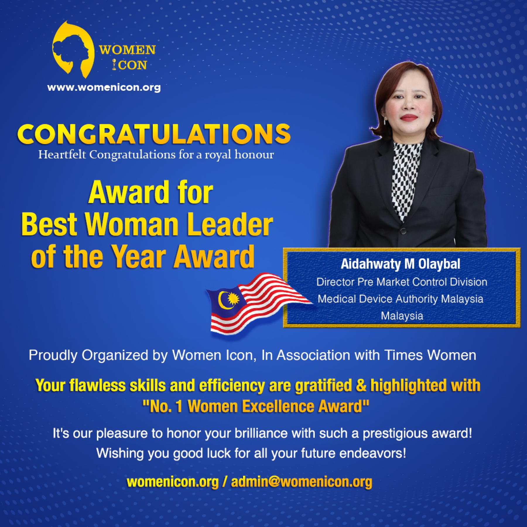 Aidahwaty M Olaybal has won Best Woman Leader of the Year Award