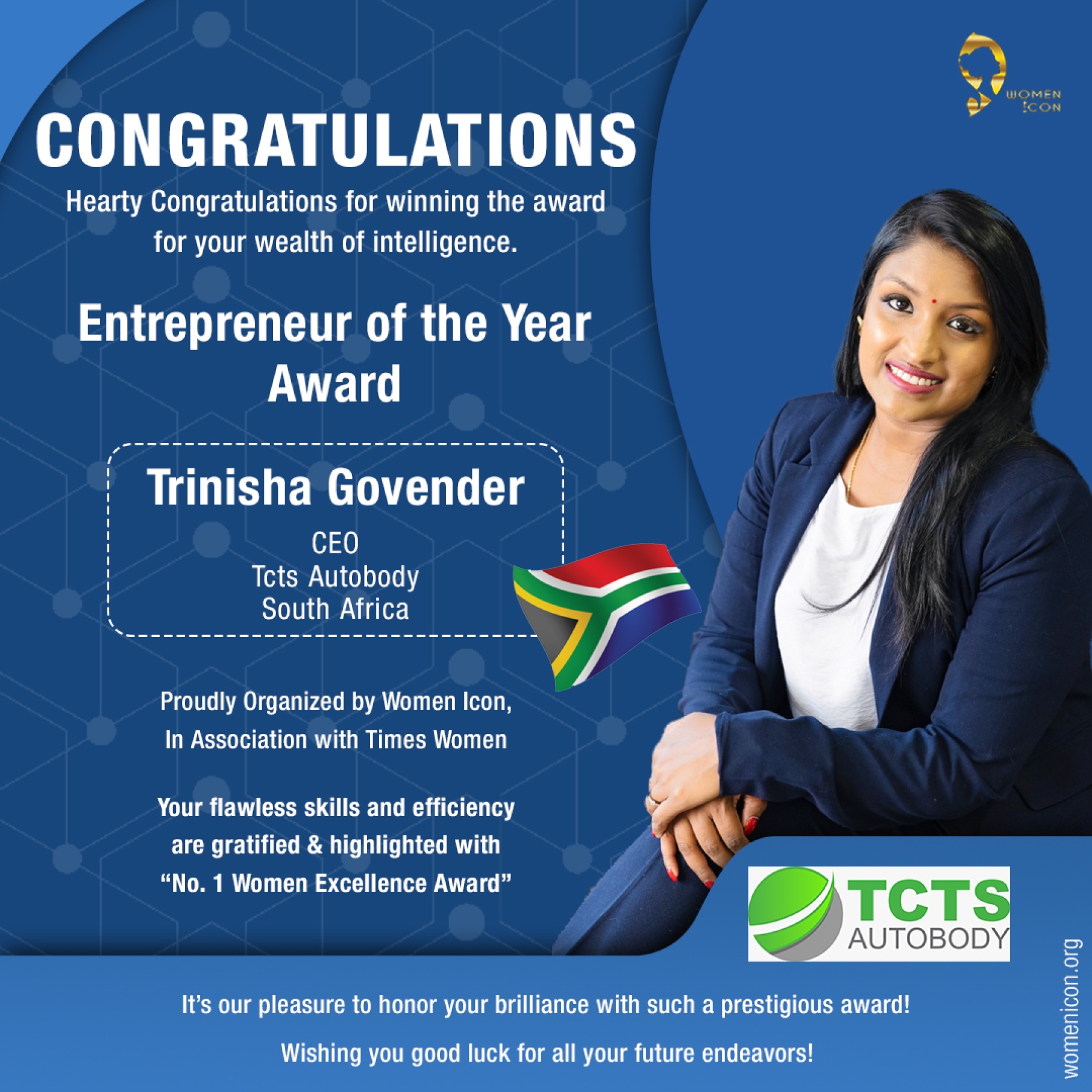 Trinisha Govender has won Entrepreneur of the Year Award