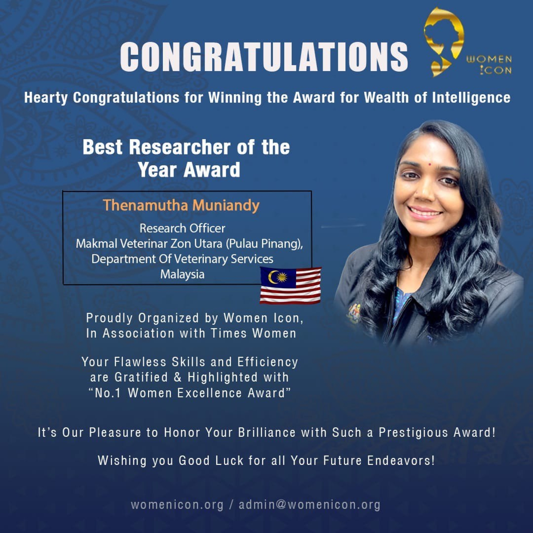 Thenamutha Muniandy has won Best Researcher of the Year Award 