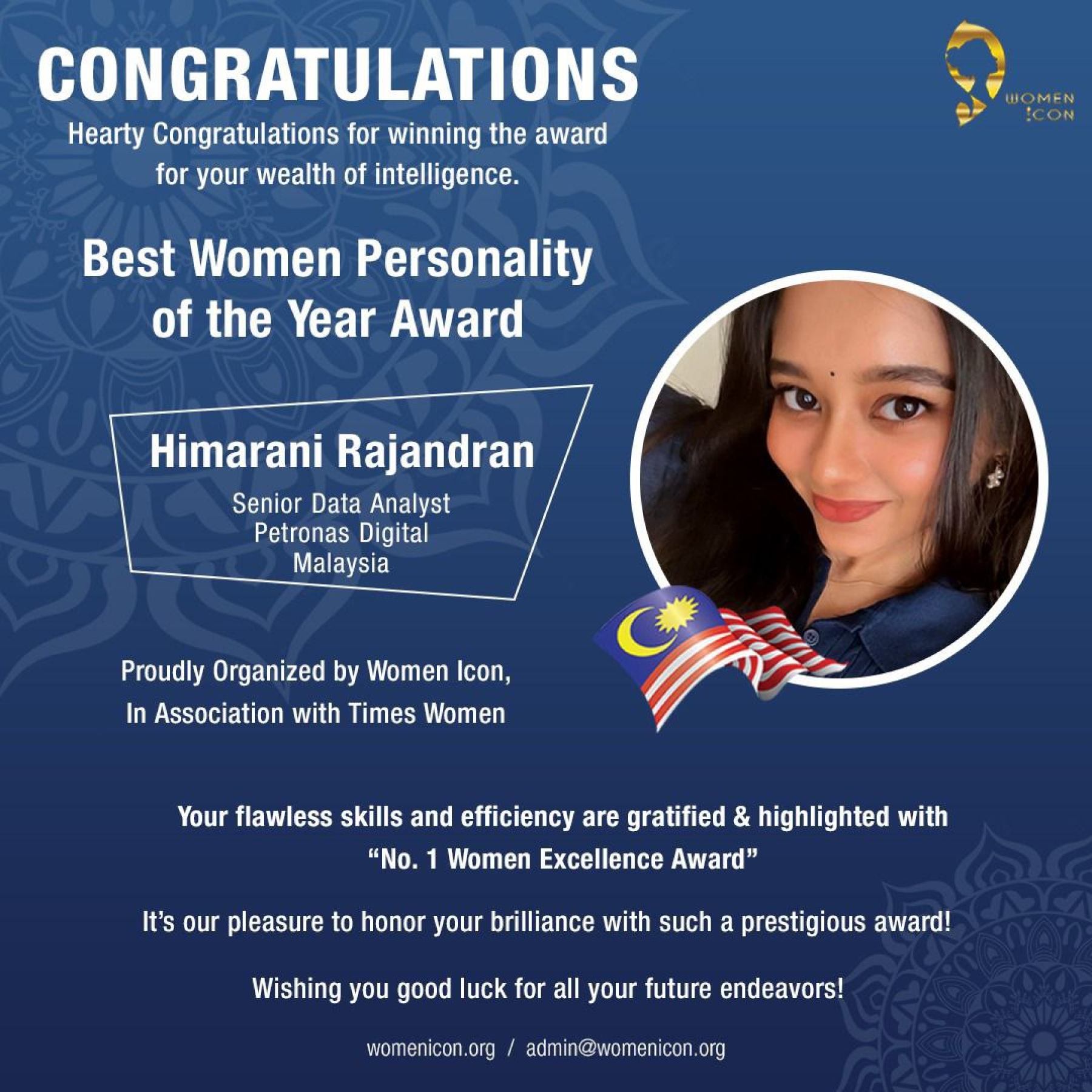 Himarani Rajandran has won Best Women Personality of the Year Award 
