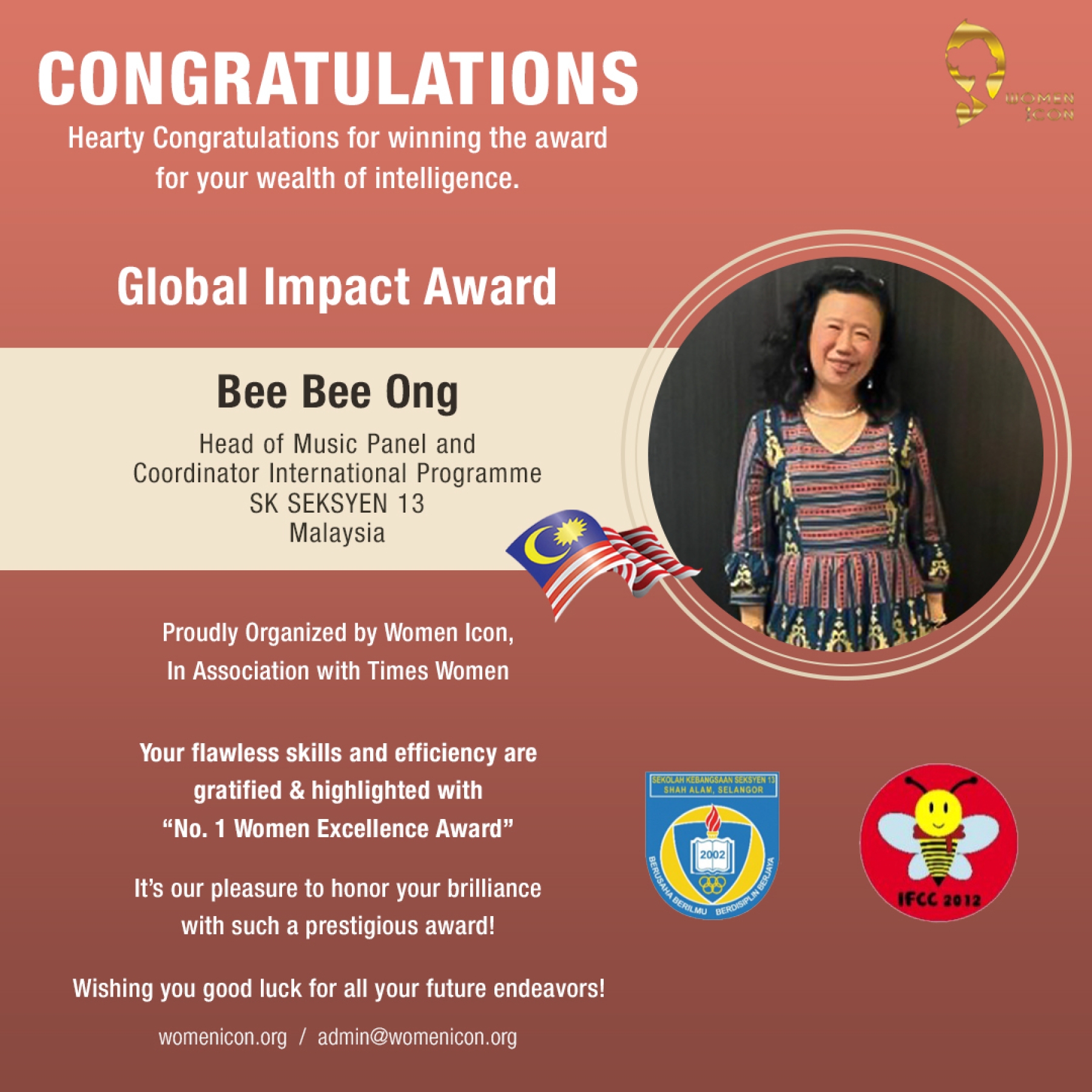 Bee Bee Ong has won Global Impact Award