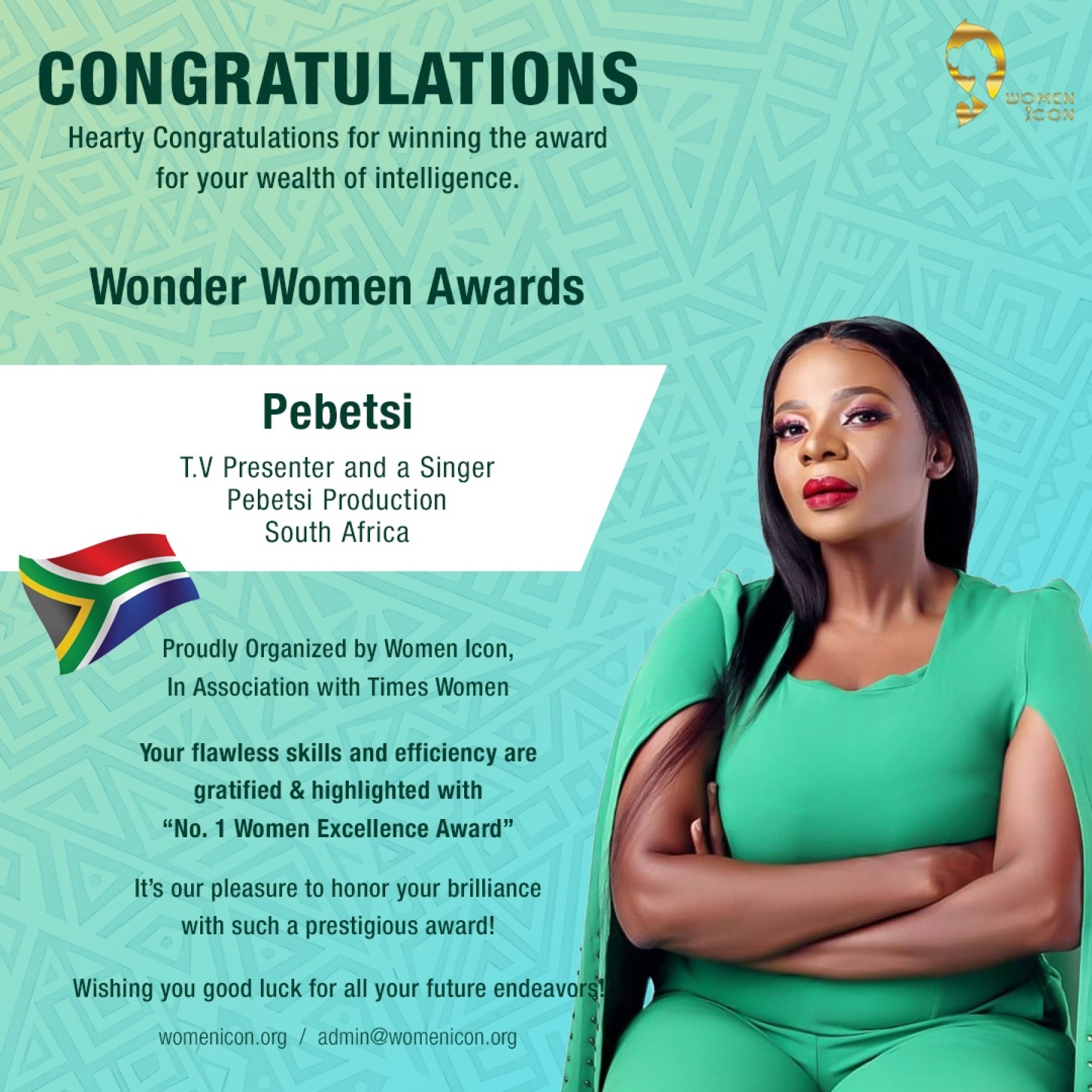 Pebetsi has won Wonder Women Awards