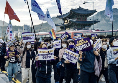 Women in Seoul protest against the government's plans to abolish the gender equality ministry