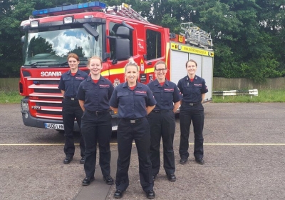 Jennie Schamp (R) with female recruits to Norfolk Fire Service