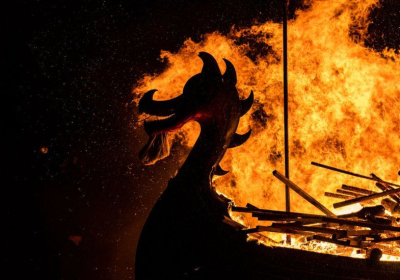 The festival reaches its climax with the burning of a Viking galley