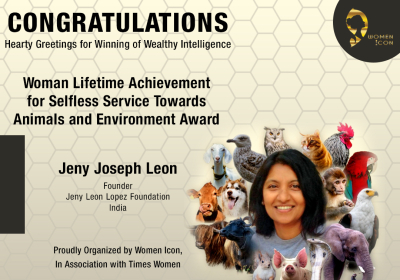 Jeny Joseph Leon Has Won Woman Lifetime Achievement for Selfless Service Towards Animals and Environment Award